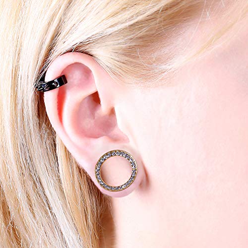 WBRWP 2pcs Hollow Gold Stainless Steel with Zircon Ear Plugs Tunnels - Ear Expander - Ear Gauges Stretcher Body Piercing Jewelry 8g-5/8 - color: Gold with CZ