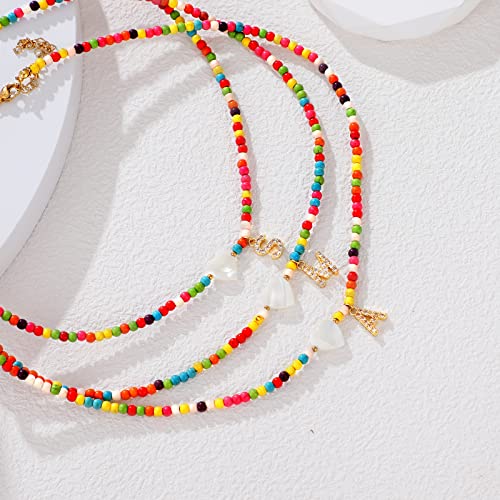 MJartoria Initial Necklaces for Women, Colorful Beaded Necklace, Shell Beach Necklace Letter Choker Handmade Jewelry Gifts - style: M