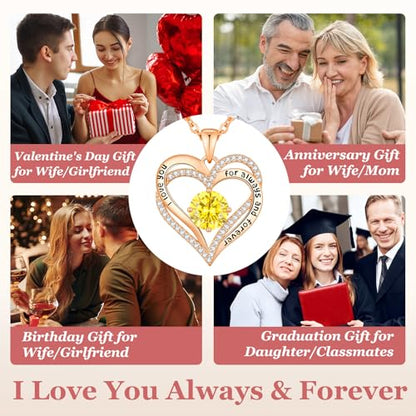 CDE Engraved Forever Love Heart Birthstone Necklace Jewelry Gifts for Women | Hypoallergenic,Nickel-Free & Lead-Free,3 x 3 mm 5A CZ Heart Pendant,Anniversary Christmas Birthday Gift for Girlfriend Wife - color: 11-Nov, style: Rose Gold Plated