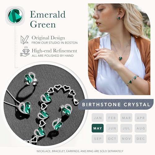 Leafael Necklace Gift Set for Women, Infinity Love Birthstone Heart Pendant with Matching Earrings and Bracelet, for Mom and Wife, Silver Plated - color: 05-Set-May-Emerald Green