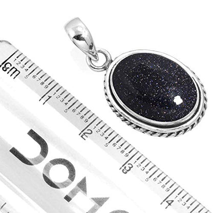Chunky Natural Gemstone Pendant Necklace For Women Onyx, Turquoise, Amber, Garnet Oval Boho Genuine 925 Sterling Silver Handmade Jewelry - color: Blue Sunstone