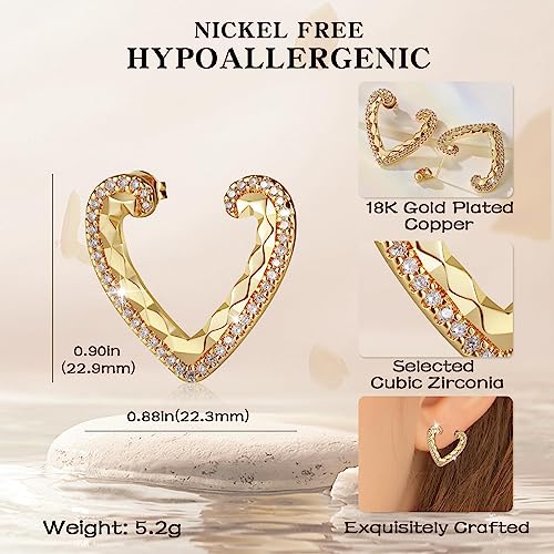 18K Crystal Heart Hoop Earrings for Women with Locket Design, White Crystal Cubic Zirconia Dangling Earrings Fine Jewelry Gifts for Her - color: Toroidal