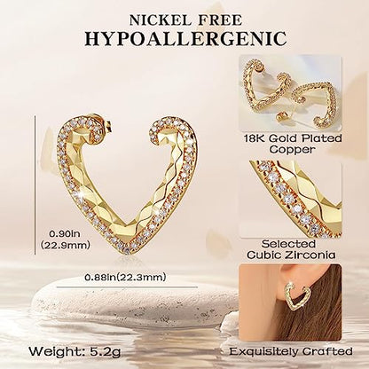 18K Crystal Heart Hoop Earrings for Women with Locket Design, White Crystal Cubic Zirconia Dangling Earrings Fine Jewelry Gifts for Her - color: Toroidal