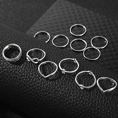 HUJUON 27-34PCS Knuckle Rings Set for Women Stackable Finger Ring Sets Vintage Joint Midi Rings Gold/Silver Star Moon Stacking Rings for Women - style: 34PCS