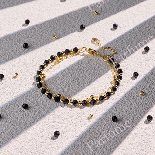 Farfume Crystal Beaded Bracelets for Women 4mm Natural Stone Jewelry Gifts | Natural Beads Gemstone,Handmade,Helper Tool,Yoga Protection,Hypoallergenic,Durability Wear - color: Black Onyx-Strength & Focus