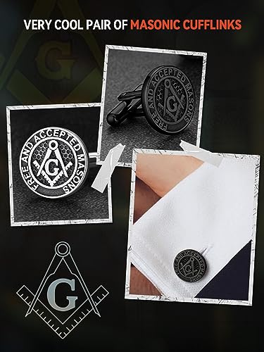 FaithHeart Mens Cufflinks, Norse Viking Tuxedo Shirt Cuff Links, Stainless Steel Cuff Links and Shirt Studs, Gift Box - style: 04. Mason-Black