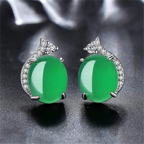 Jade Oval Stud Earrings for Women Good Luck Handmade Earrings Dainty Green Birthstone Crystal Earrings Unique Minimalism Jewelry Gift for Birthday Anniversary - color: Green