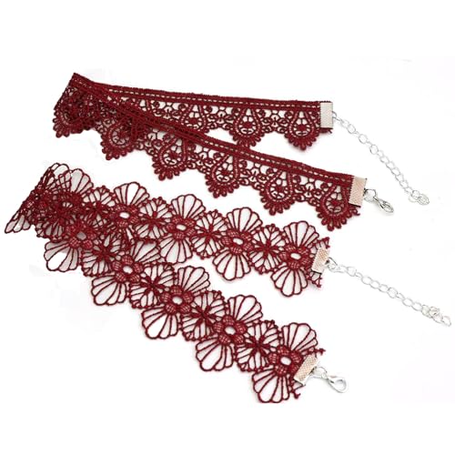 Pink Lace Choker Necklace Set, 10 Pieces - color: Red