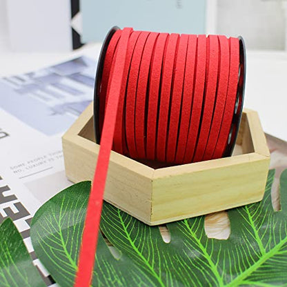 5mm Faux Suede Leather Cord String for Jewerly Making 40 Yards Red Bracelet Cords Flat Thin Leather Lace Thread for Necklace-Chocker & DIY Projects - size: 40 Yards Red