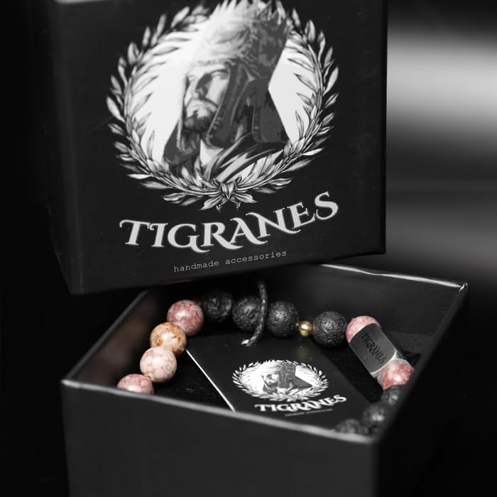 Tigranes Premium Natural Stone Bracelet Collection – Handmade Gemstone Jewelry in Luxury Branded Gift Box - style: Pink Lava