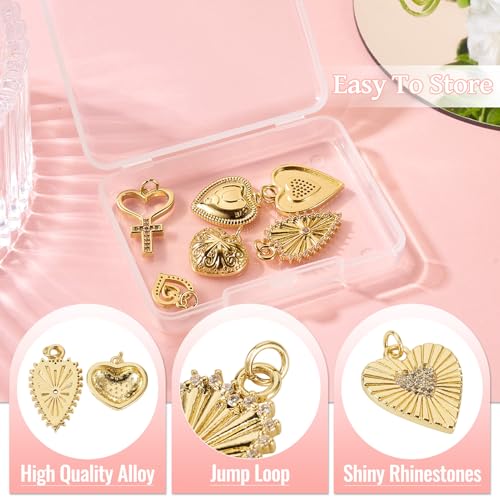 Cheriswelry 18K Gold Plated Heart Pendants Golden Heart Dangle Earring Charms Necklace Pendants Bracelet Keychain Charm Mini Hang Ornament for DIY Craft Jewelry Making - color: 18K Gold Plated E