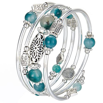 BULINLIN Layered Wrap Bangle Turquoise Bracelet - Bead Bracelet with Natural Agate Stone, Gifts For Women - color: 03-Jade Green