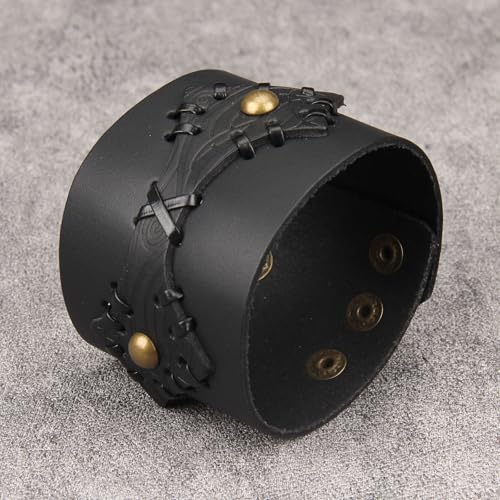 GelConnie Punk Leather Cuff Bracelet Adjustable Straps Wrap Bracelets Arm Armor Cuff Gothic Leather Wristbands for Men, Women - color: MLPB104-Black