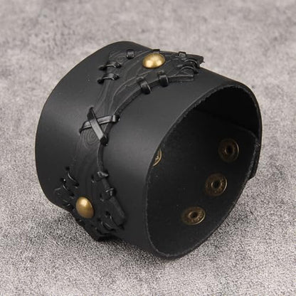 GelConnie Punk Leather Cuff Bracelet Adjustable Straps Wrap Bracelets Arm Armor Cuff Gothic Leather Wristbands for Men, Women - color: MLPB104-Black