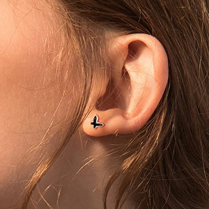 JSGEMSLEE Hypoallergenic 925 Sterling Silver Stud Earrings for Women With Screw Back Small Butterfly Heart Flower Earrings for Girls Tragus Cartilage Jewelry Gifts - color: Butterfly