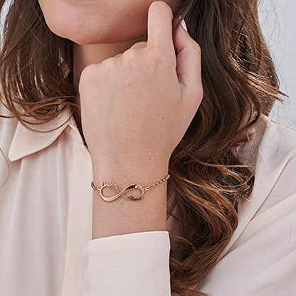 Personalized Infinity Bracelet - Choose Your Style - Sterling Silver, Solid Gold or Plated - Rolo Chain - color: 18K Rose Gold Plated Silver, size: 2 Names Bracelet with Diamond
