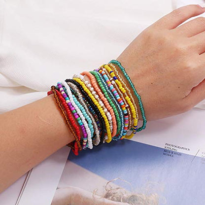 African Beads Anklet 18pcs Boho Beaded Ankle Bracelet Elastic Bead Foot Chain Jewelry for Women (Colours)
