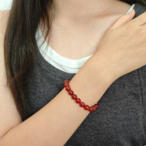 Natural Healing Gemstone Bracelet Handmade Yoga Stretch Elastic Bracelet Stress Relief Crystal Jewelry for Men and Women - color: Carnelian (Luck), size: 8mm