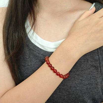 Natural Healing Gemstone Bracelet Handmade Yoga Stretch Elastic Bracelet Stress Relief Crystal Jewelry for Men and Women - color: Carnelian (Luck), size: 8mm