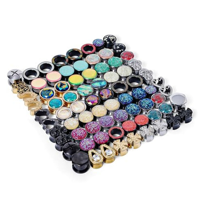 TBOSEN 10 Pairs Stainless Steel | Wood Random Colors Ear Gauges Tunnels Plugs Body Piercing Lucky Bag 2g-1 inch - color: Metal B, size: 8 mm