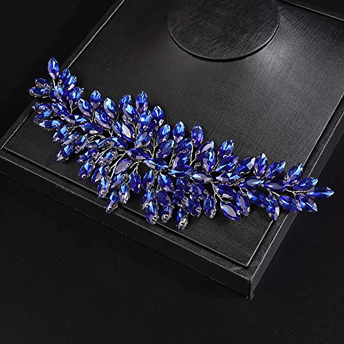 JWICOS Bridal Headband Crystal Wedding Hair Vine Headpieces for Bride and Girls (Blue) - color: Blue