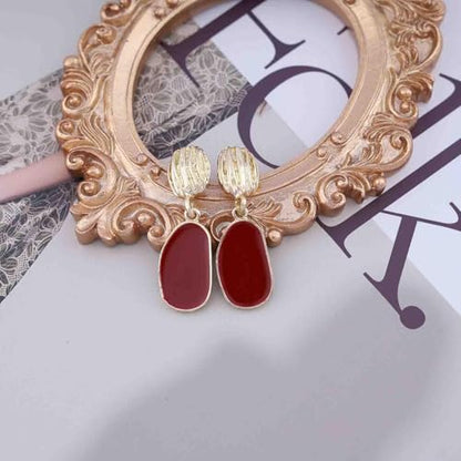 Vintage Oval Enamel Burgundy Earrings Gold Hammered Disc Stud Earrings Enamel Red Drop Earrings Irregular Burgundy Dangle Earrings Red Acrylic Geometric Earrings Jewelry for Women