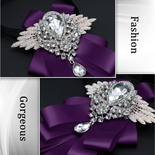 Big Rhinestone Bow Ties，Bowtie Pre-Tied Bowties Men Women | Suit for tuxedo party wedding - color: Purple