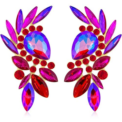 Bohemian Dainty Sparkly Crystal Teardrop Flower Dangle Drop Earrings Unique Lightweight Glitter Rhinestone Geometry Floral Stud Earrings For Women - style: Rose Red