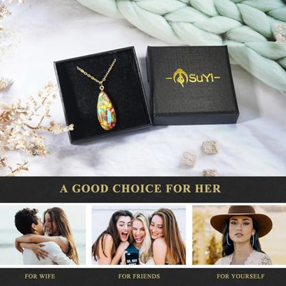 Suyi Stone Necklace for Women Teardrop Colorful Pendant Necklaces - color: Colorful Gold