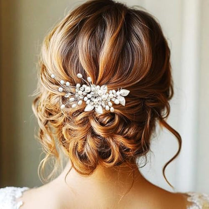 Gorais Bride Wedding Hair Vine Pearl Bridal Headpieces Leaf Hair Accessories for Women and Girls - color: a-silver