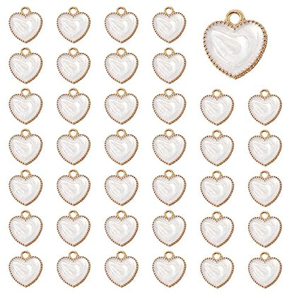Honbay 40PCS Enamel Alloy Charms Pendant Dainty Cute Love Heart Shaped Pendants Valentine's Day Pendant Bead Charms for Keychains Earrings Bracelets Necklaces Jewelry Making and DIY Crafts - color: White