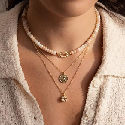 CONRAN KREMIX Colorful Stone Beaded Necklace for Women,Natural Gemstone Bead Choker Necklaces Boho Summer Beach Layering Necklace Jewelry Gift for Women - color: Beige Series