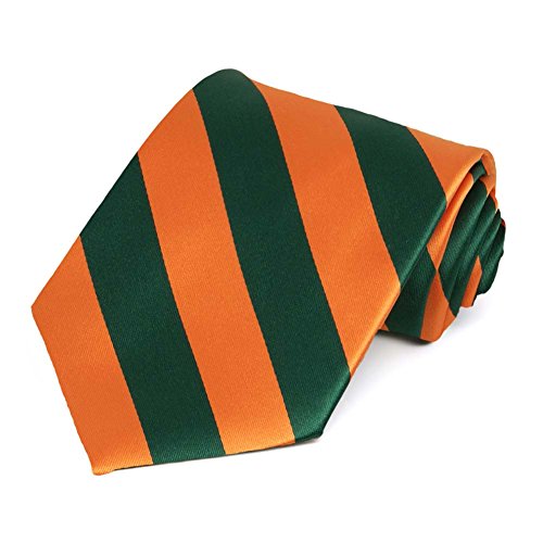 tiemart Men's Striped Tie Standard Length - color: Hunter Green and Orange