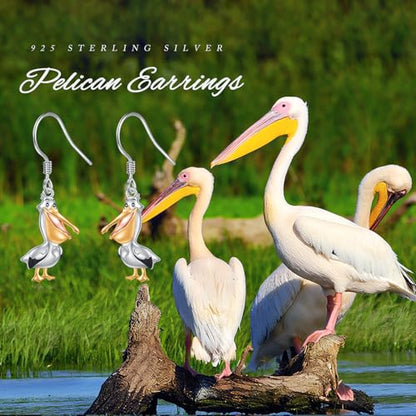 S925 Sterling Silver Cute Bird Earrings for Women Jewelry - color: White-Pelican