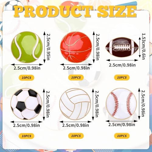 SANNIX 60Pcs Sports Ball Lapel Pins, Bulk Baseball Basketball Soccer Football Volleyball Tennis Enamel Pins Sports Brooches for Backpacks Clothes Bags Hats Accessories - style: Ball Pins