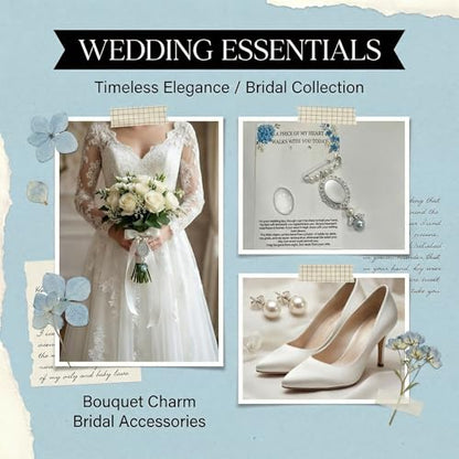 NIIIYTYB Wedding Bouquet Photo Charms for Bride Something Blue Memory Pendant Memorial Charm Pins for Bridal Bouquets Picture Ideas for Wedding Remembrance Photo Charm for Loved Ones