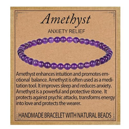 LPBeads Handmade Natural Gemstone Stretch Elastic Bracelet Healing Crystal Round Stone Beads Jewelry Gifts for Women Men - color: Amethyst, size: 4mm