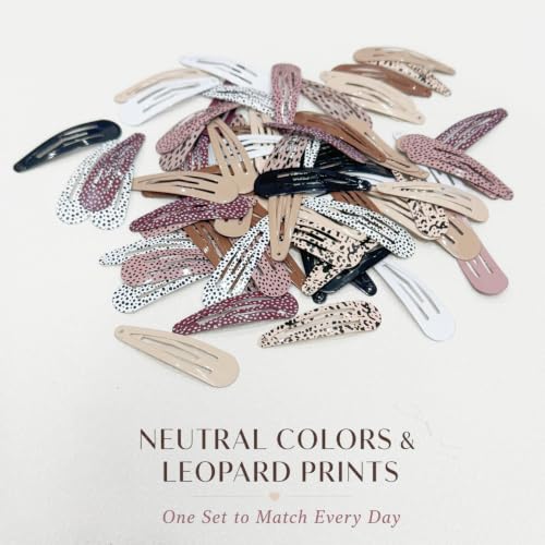 80 Pack 2-Inch Metal Snap Hair Clips, Leopard Print Hair Barrettes for Women and Girls - color: Solid and Print