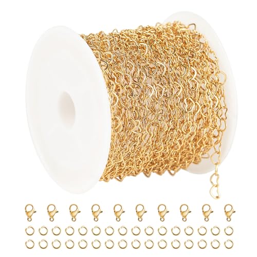 UMAOKANG 5 Meters Gold Plated Stainless Steel Chain for Jewelry Making Hollow Heart Chain Roll with Jewelry Findings - color: Gold Heart