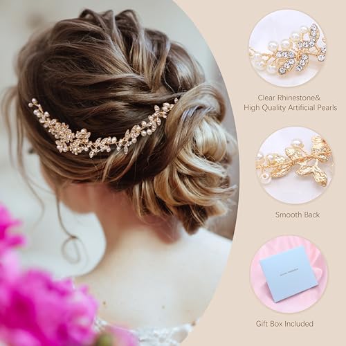 Bridal Headbands Crystal Pearl Hair Vines Bohemian Style Wedding Headpieces For Bride Wedding Hair Accessories - color: Gold