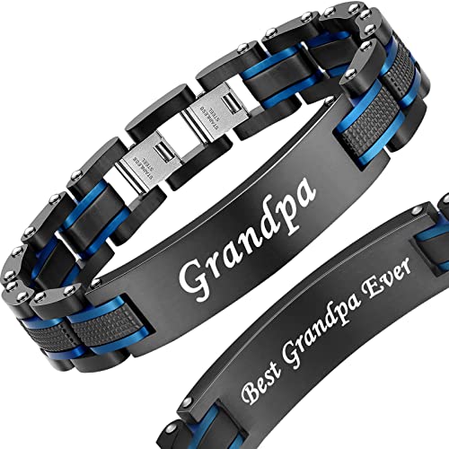 Holizaly Men's Stainless Steel Two Tone Square Link Bracelet, Black and Blue Ion Plated Black - color: blue black2