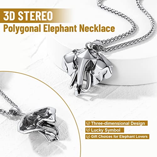 GOLDCHIC JEWELRY Africa Map Necklace for Men, Stainless Steel African Tribal/Egyptian Eye of Horus/I LOVE AFRICA/Elephant Map Hiphop Jewelry Unisex with 22'+2'Adjustable Chain - color: 3D Elephant - Stainless Steel, style: No Customization