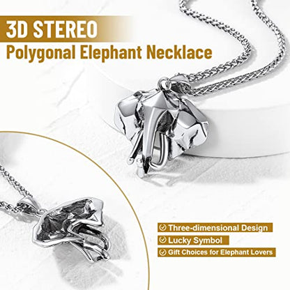 GOLDCHIC JEWELRY Africa Map Necklace for Men, Stainless Steel African Tribal/Egyptian Eye of Horus/I LOVE AFRICA/Elephant Map Hiphop Jewelry Unisex with 22'+2'Adjustable Chain - color: 3D Elephant - Stainless Steel, style: No Customization