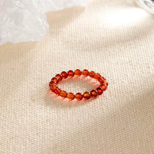 NLIEO Handmade Natural Gemstone Crystal Beaded Stretch Band Ring for Women | Handmade, 3mm Natural Stone, Size 7-12, Stretchy, Beaded Jewelry, Green Bead Rings, Trendy Jewelry Gift - style: Red Agate