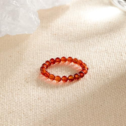 NLIEO Handmade Natural Gemstone Crystal Beaded Stretch Band Ring for Women | Handmade, 3mm Natural Stone, Size 7-12, Stretchy, Beaded Jewelry, Green Bead Rings, Trendy Jewelry Gift - style: Red Agate