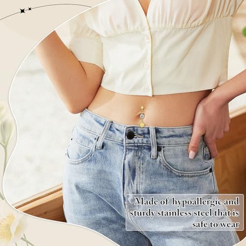 Lucomb Belly Rings for Women, 14G Belly Button Rings for Women Stainless Steel Dangle Belly Piercings Jewelry Rings with Hear Moon Butterfly Flowers - color: Gold