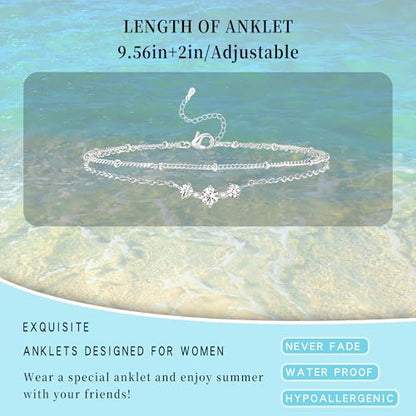 Sterling Silver Ankle for Bracelets Women 14K Gold Waterproof Layered Stackable Chain Sparkling Zircon Adjustable Non Tarnish Anklet Bracelet for Summer Beach Jewelry Gift - color: SilverA