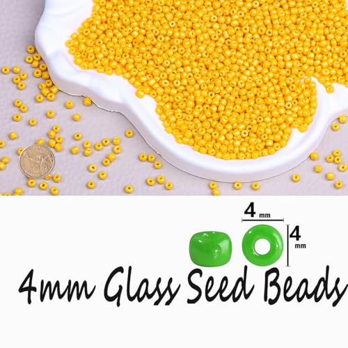Legefo 4mm Glass Seed Beads Bulk, Orange-Yellow 6/0 Small Mini Pony Seed Beads, Tiny Round Craft Bead for Bracelet Necklace Wrist Jewelry Making Beading Weaving DIY Crafts Supplies, 1000pcs - color: Orange-Yellow