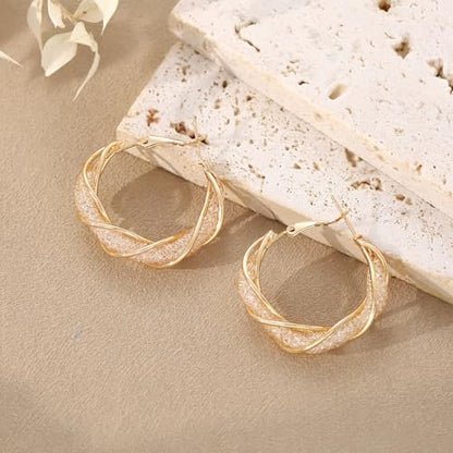 Silver Gold Plated Brass Filigree Earrings for Women - Stainless Steel 18K Gold Plated Teardrop, Twisted Dangle, Small Huggie Hoop with Rhinestone, Chunky Gold Earrings - color: Gold