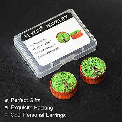 2PCS Wood Gauges For Ears Ear Plug Tunnel Stretcher Expander 8-25mm 0G-1'' Tree of Life Piercings Jewelry - style: 9/16" (14mm)